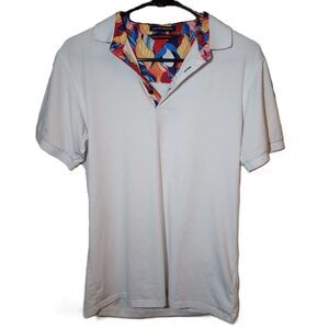 Cotton Stretch white polo Contrasting collar in colorful print Men's small